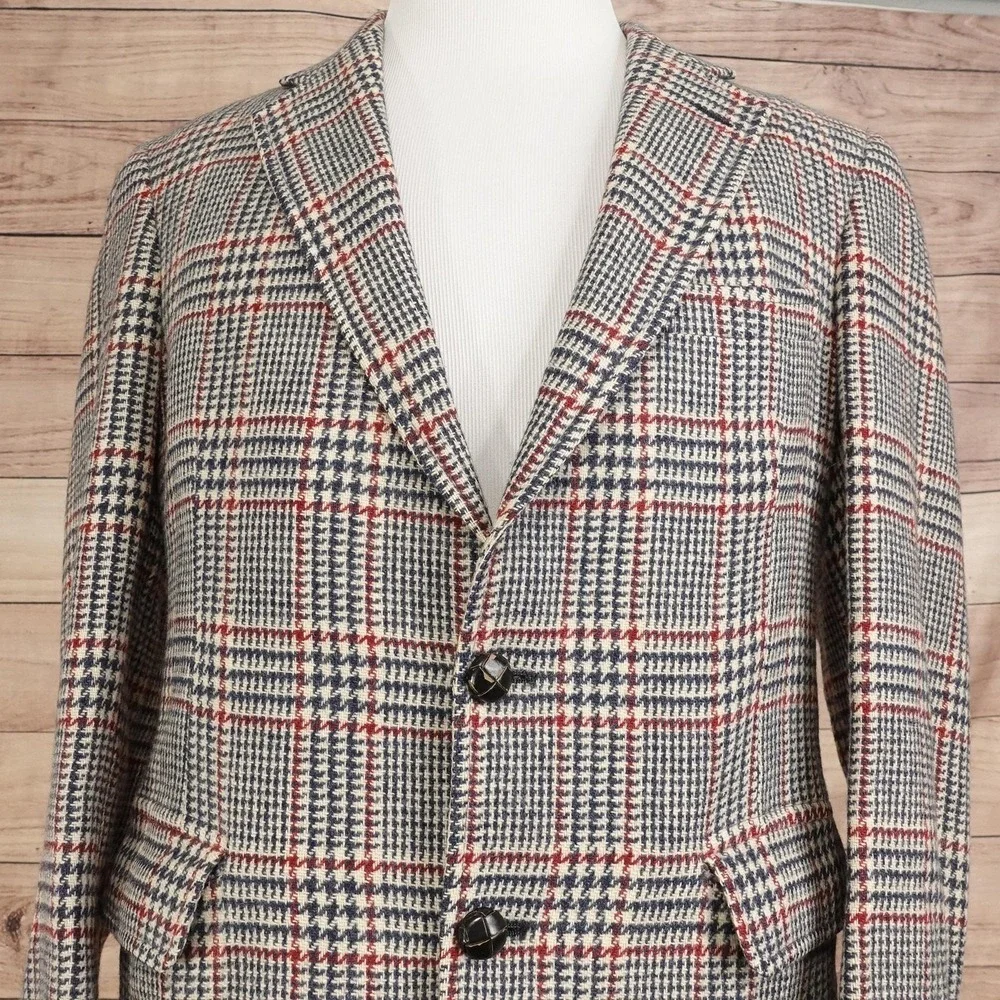 Vintage Jos. A. Bank Sport Coat Mens 40? Wool Plaid Tweed Jacket USA Check